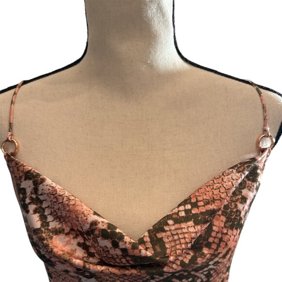 Victoria Secret Dress Small Pink Satin‎ Snakeskin Cowl Neckline Midi Slip Dress - Picture 5 of 8